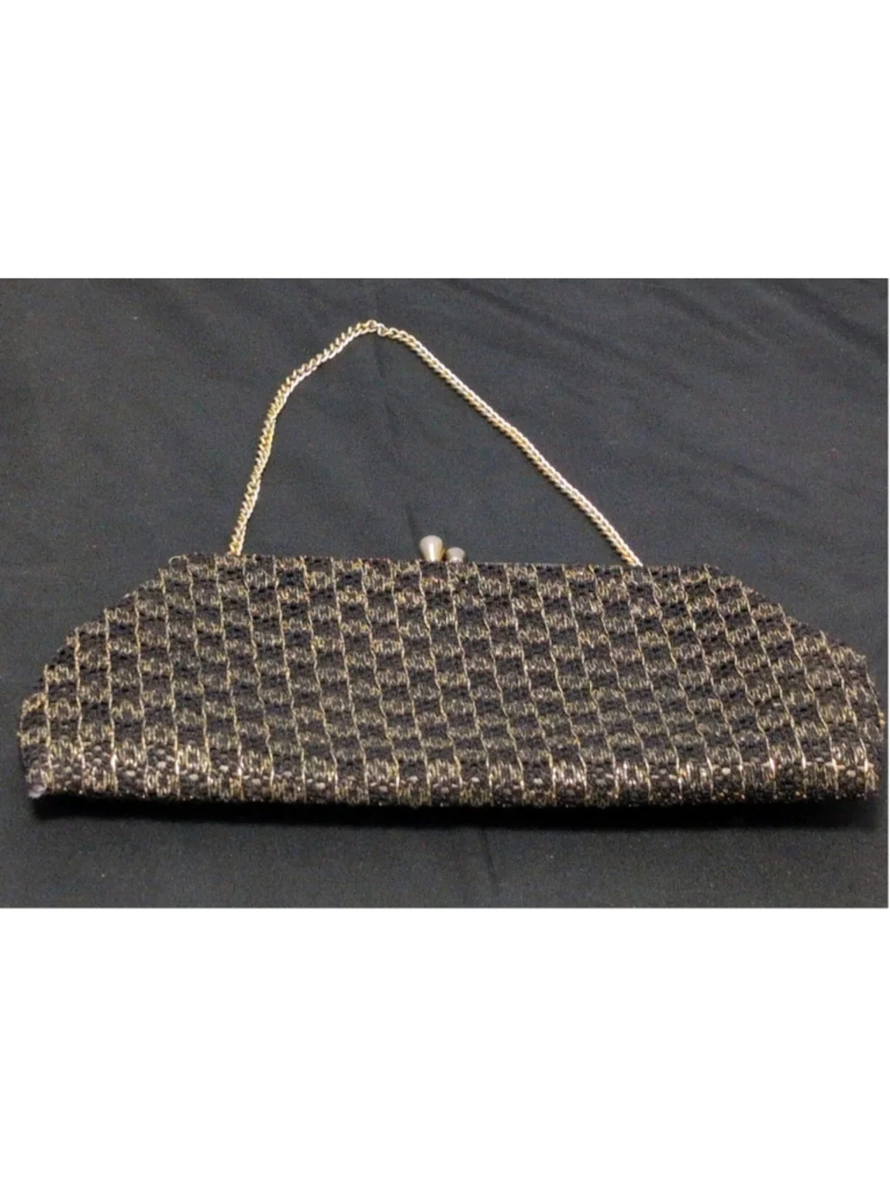 Vintage 50s 60s Geometric Gold Metallic Black Purse Evening Bag Embroider Clutch